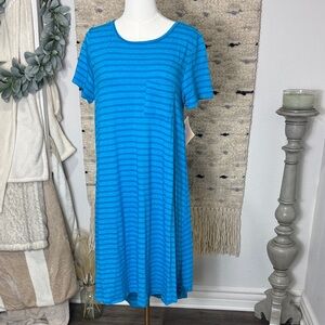 NWT LuLaRoe Carly  Blue Striped Midi t shirt  Dress size S
